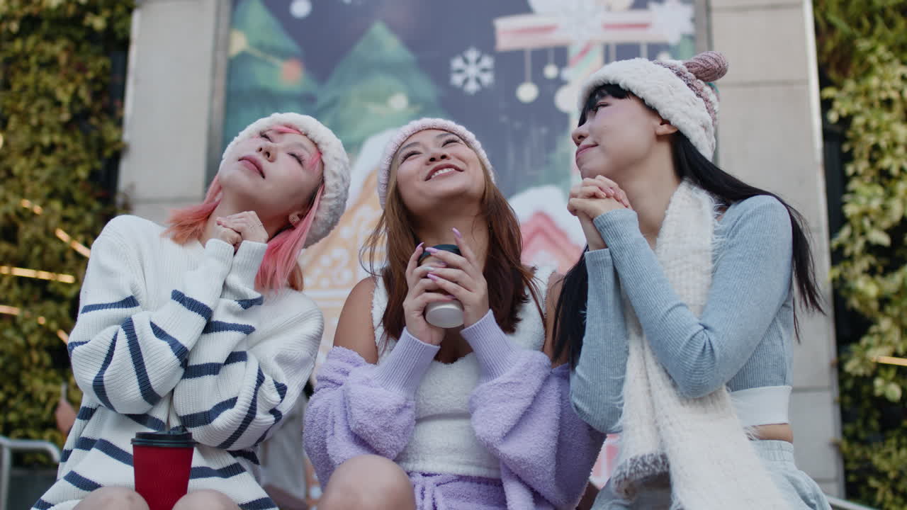 Three Young Women Enjoying Christmas