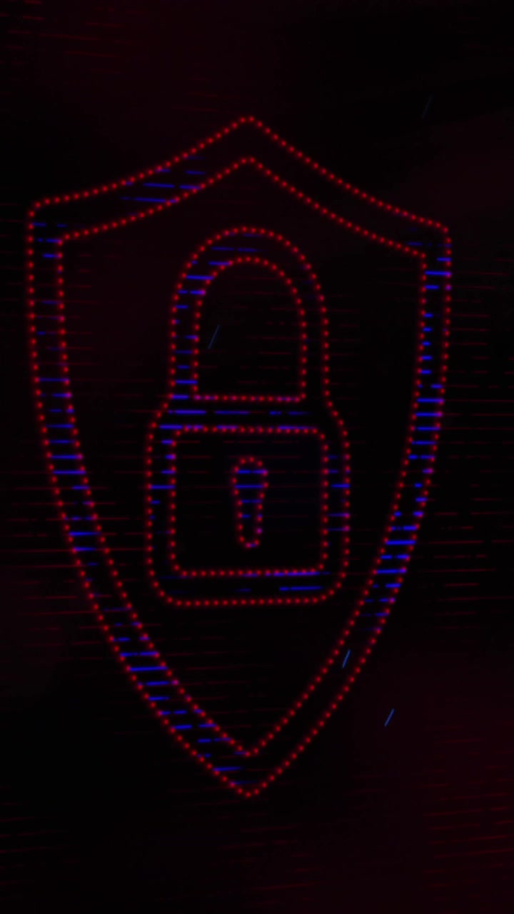 Animation of security padlock over cityscape