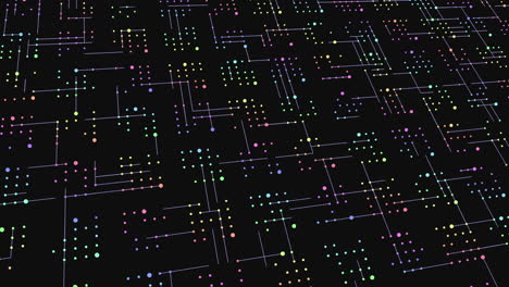 Digital-neon-colorful-dots-in-rows-on-computer-screen