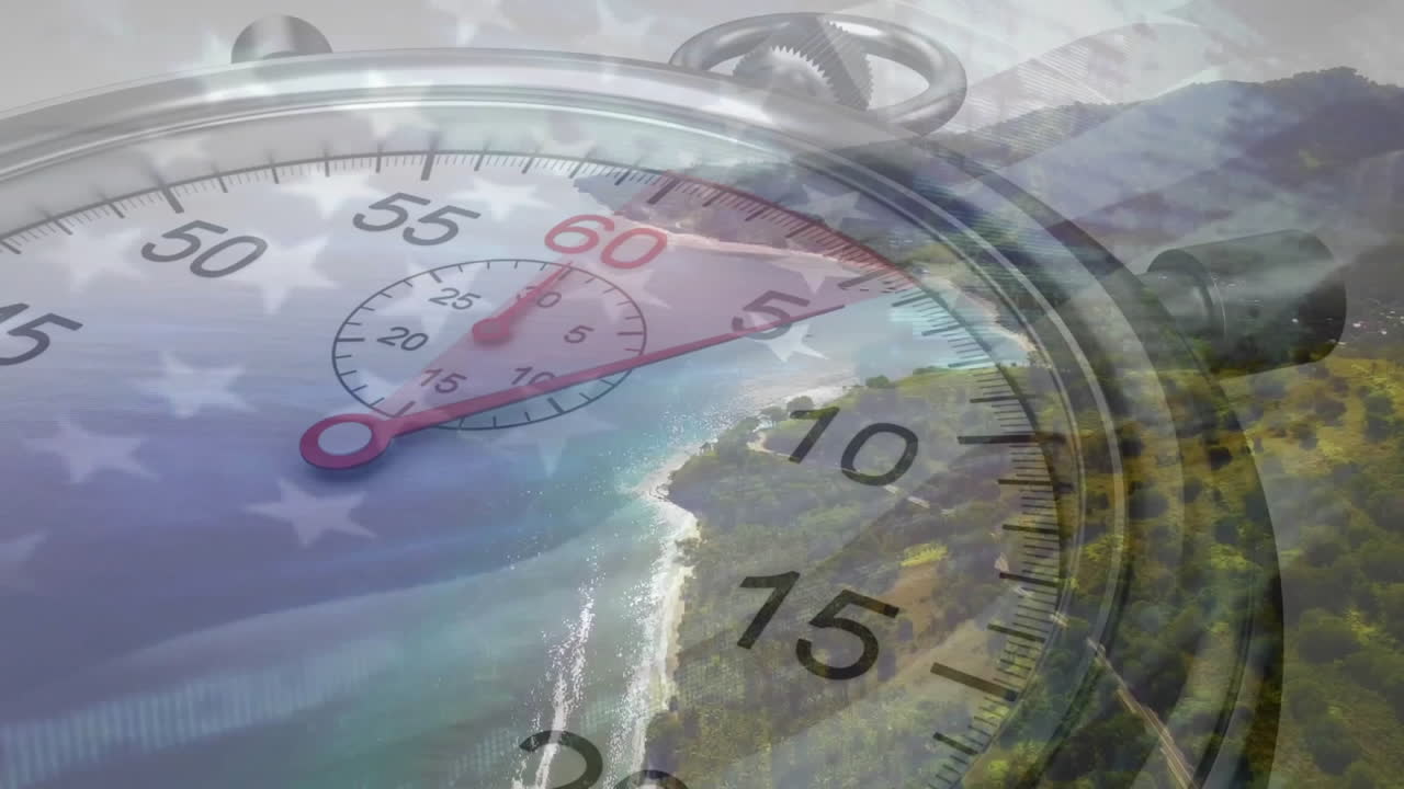 타이머와 해상 위의 미국 발의 애니메이션