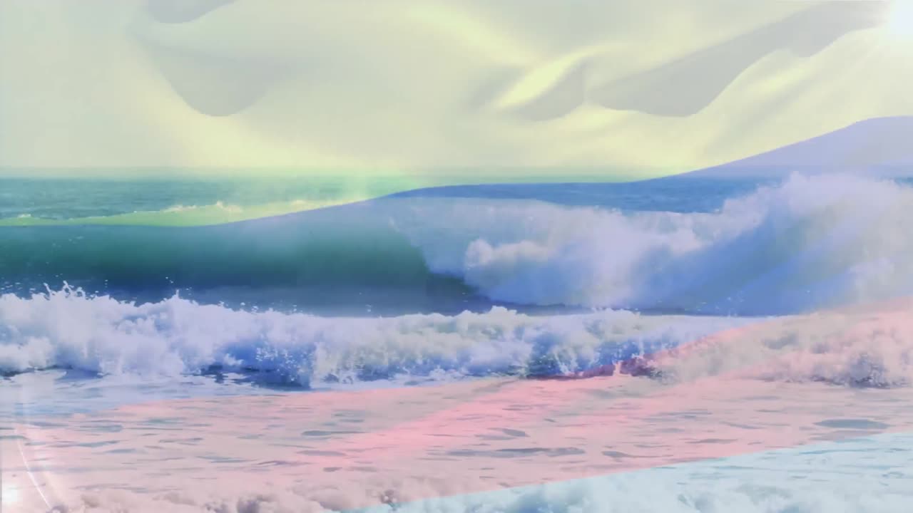 콜롬비아의  ⁇ 발이 바다에서 파도 위에 날아다니는 애니메이션