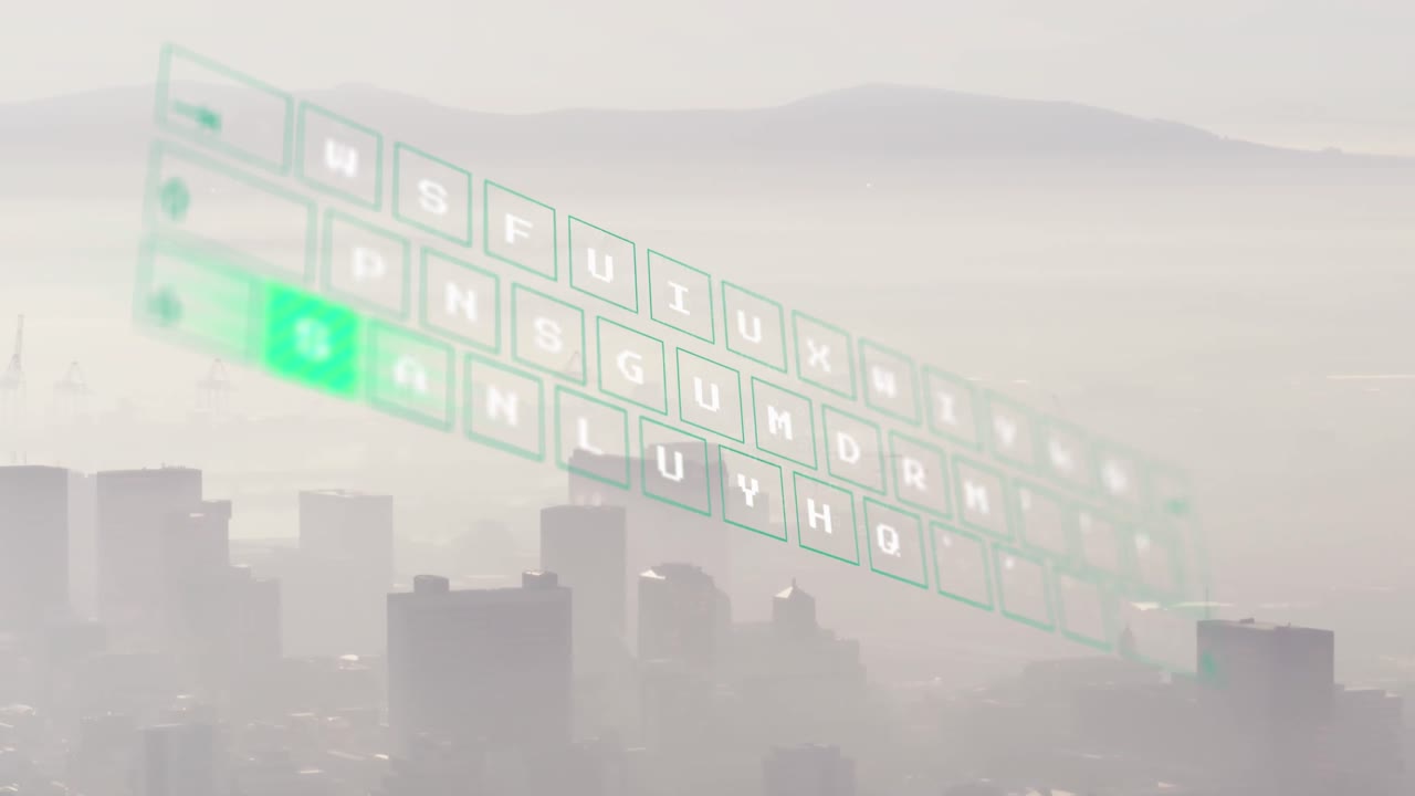 도시 풍경의 공중 전망에 대한 데이터 처리 애니메이션