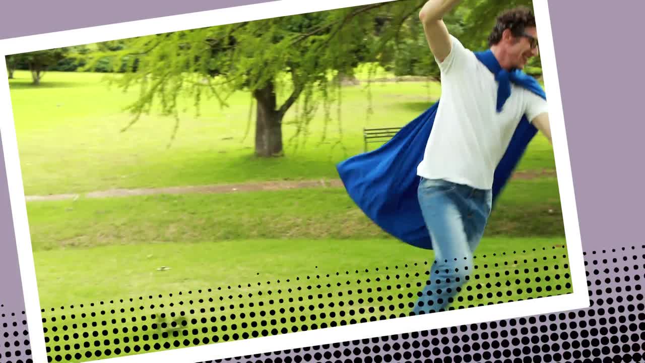 padre e hijo jugando a los superhéroes en un parque