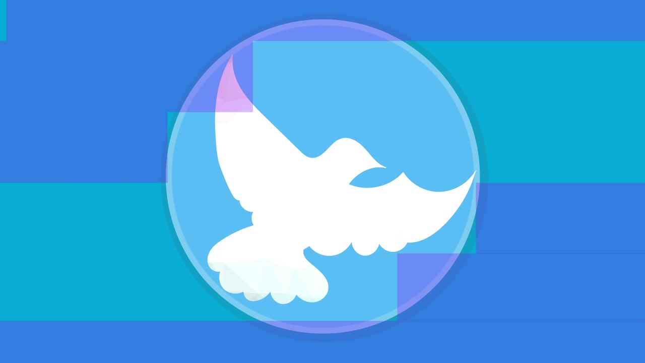 Animation of shapes moving over dove and blue background
