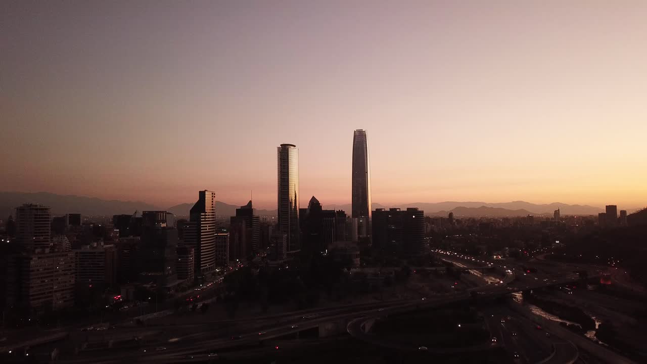Santiago view from sky at goldenhour