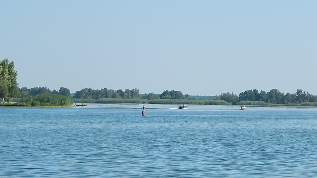 Travel of the river sail on the boat water and the panorama of the shore
