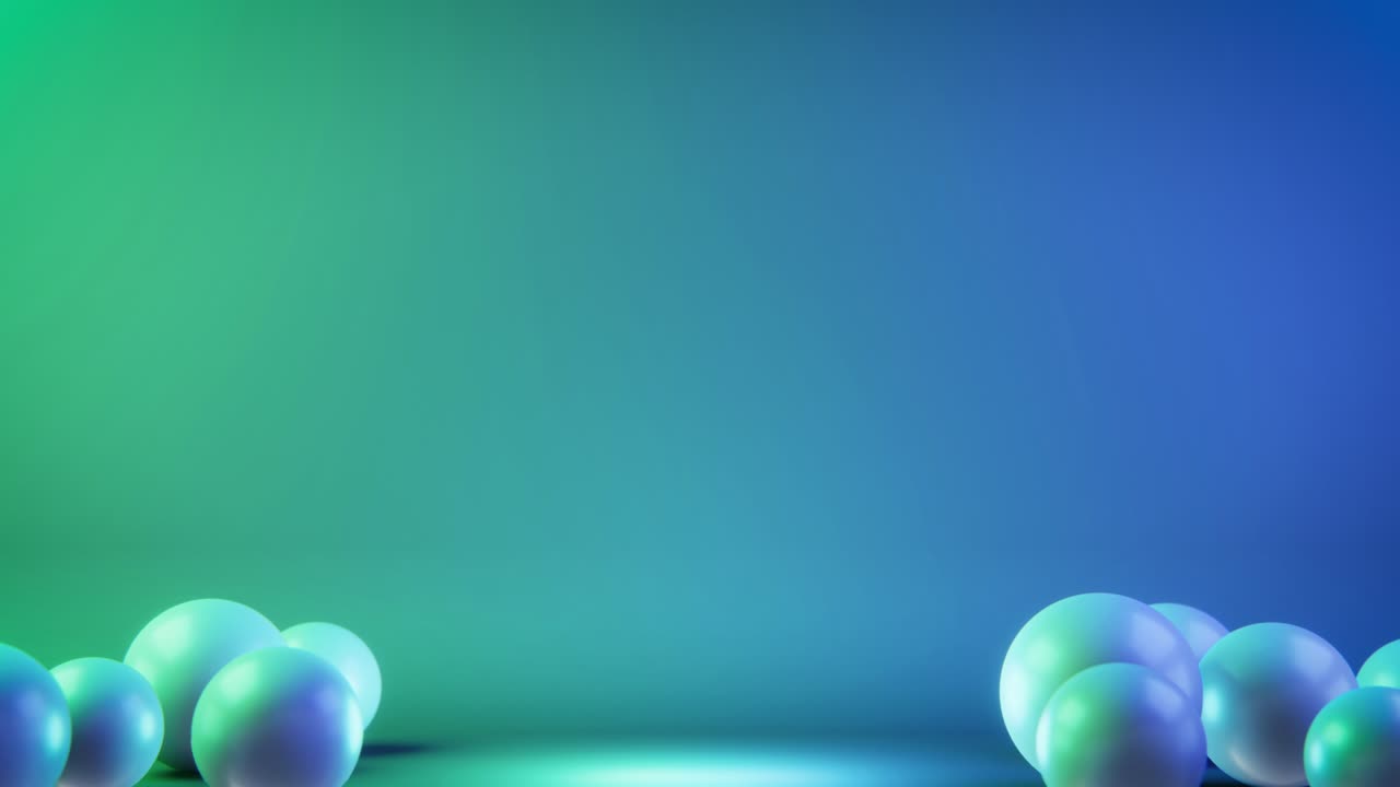 video en 4k de bolas en movimiento y cuadrado sobre un fondo azul-verde.