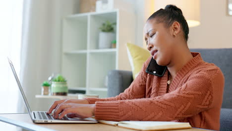 Businesswoman-working-from-home-office-using