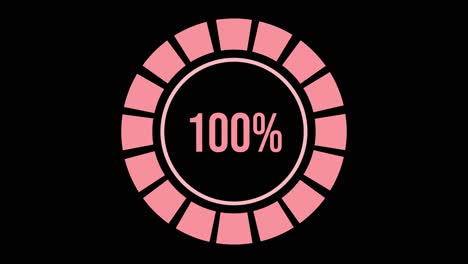 circular progress bars increment from 16% to 100% with smooth transitions and vibrant colors against a black background