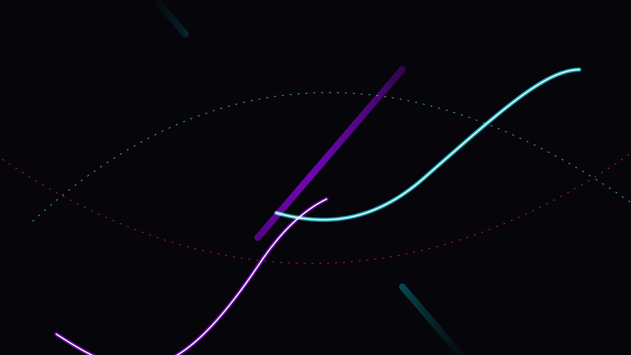 Motion graphics astratte con linee al neon luminose su sfondo scuro