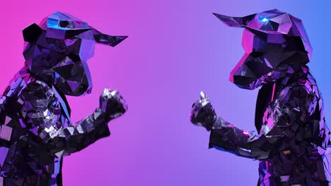 two people in reflective bull costumes