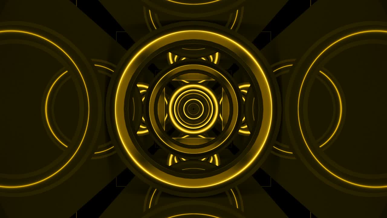 노란색 3d 렌더링 추상 기하학 서클 배경 복도