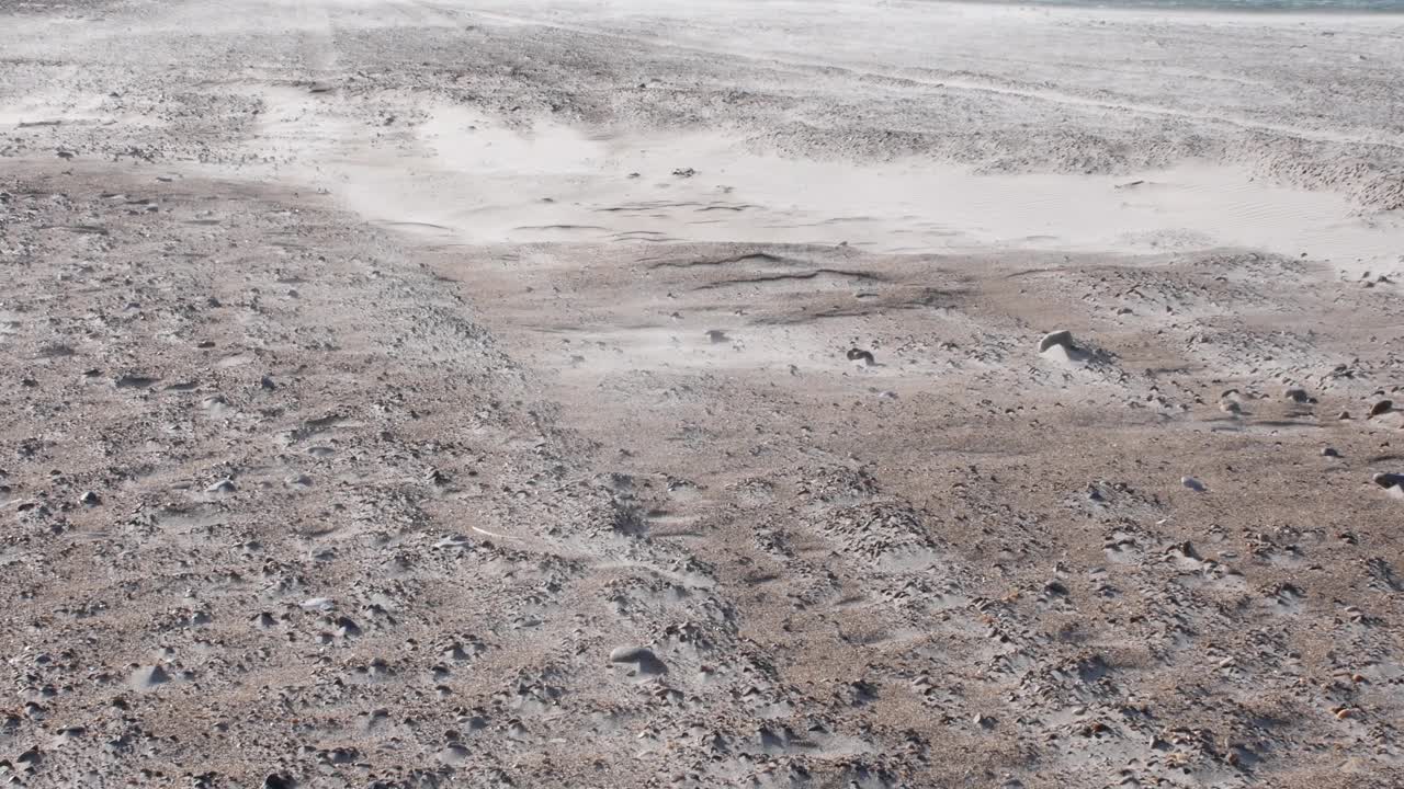 화창한 날 모래 사막에 강한 바람