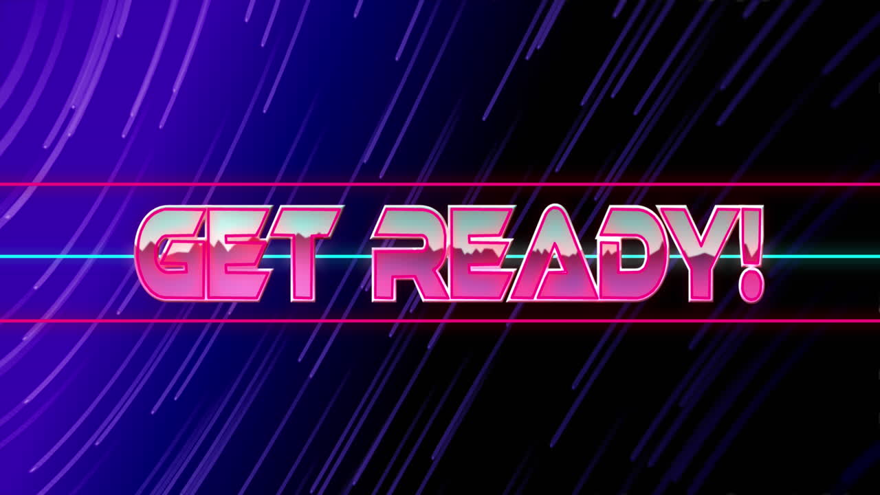 Animation of get ready text over moving blue light trails