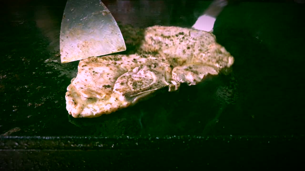 스테이크 고기 김 뜨거운 스토브에 김