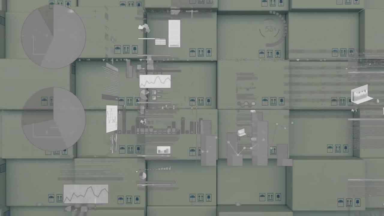 animación de estadísticas y procesamiento de datos en cajas de cartón