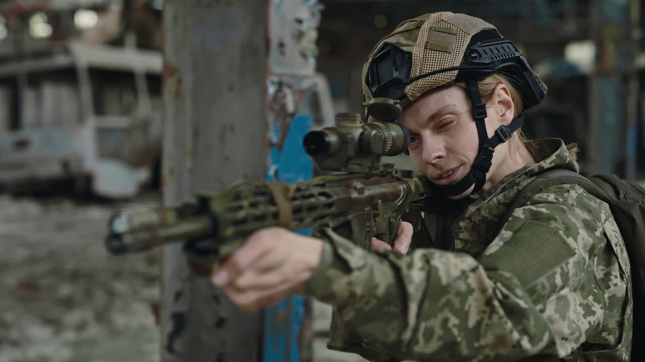 Woman Sniper in Military Uniform