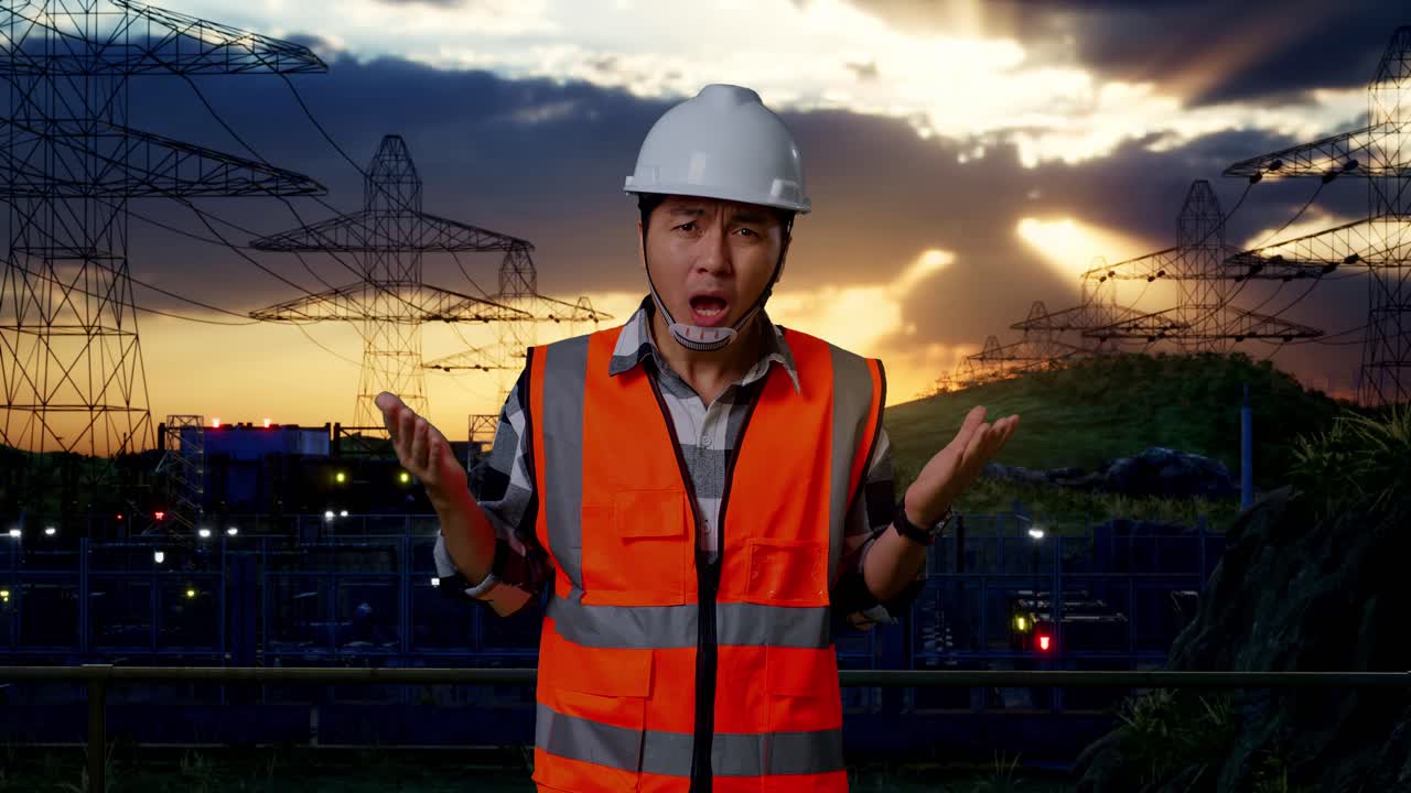 ingeniero confundido en la planta de energía