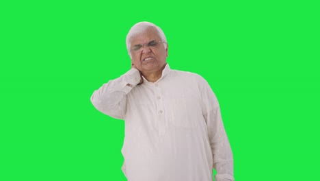 Sick-Indian-old-man-suffering-from-neck-pain-Green-screen