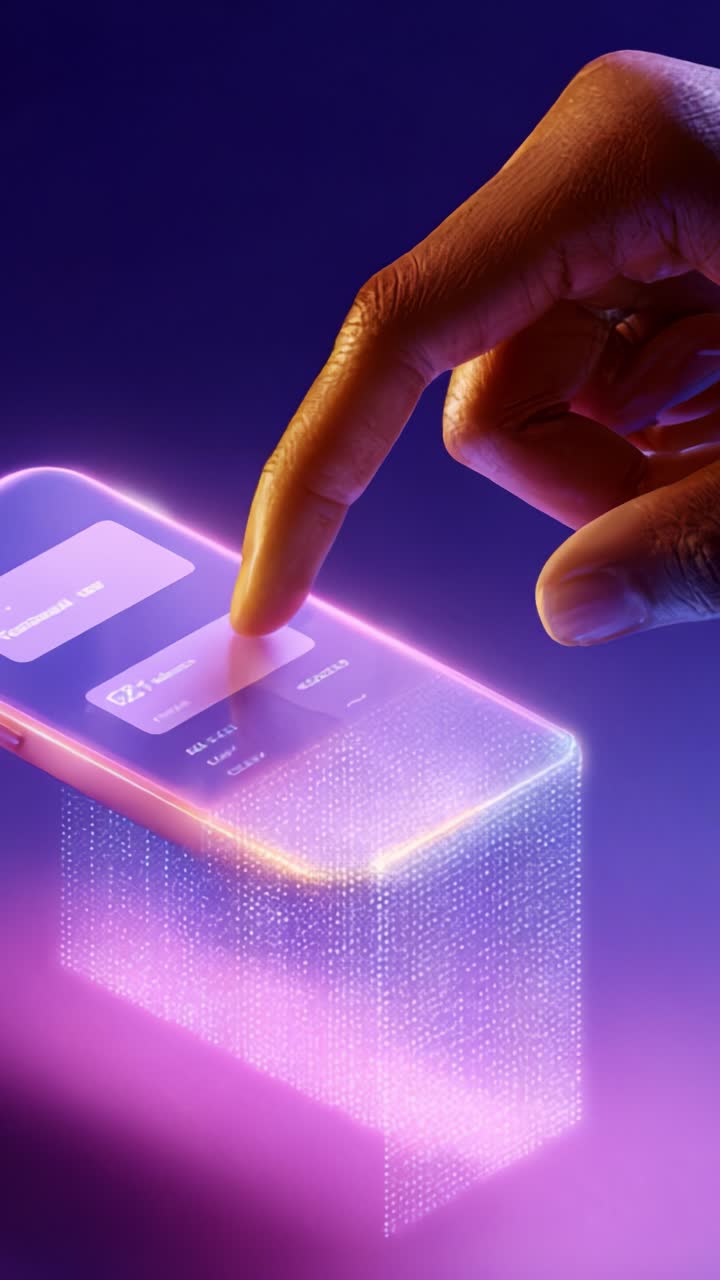 A glowing smartphone interface showcases an interactive touch gesture, emphasizing modern technology and digital design, highlighting user experience and innovation
