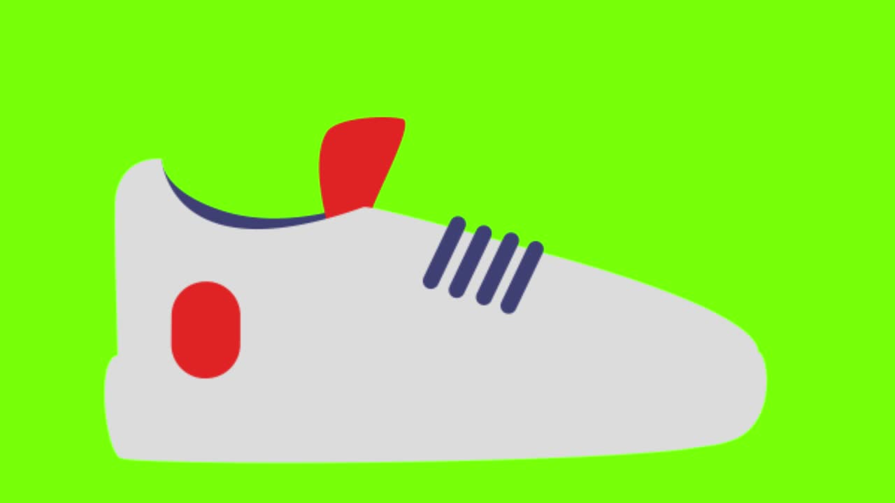 녹색 화면 배경에 색 스포츠 신발의 애니메이션