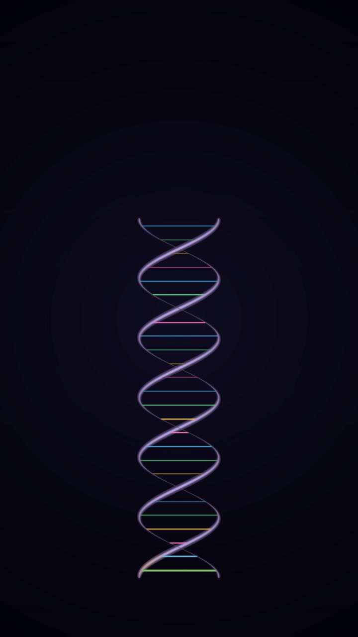 Vertical DNA motion graphic combines a centered helix with dark negative space