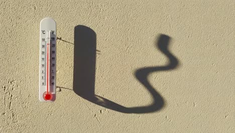 temperature measurement: a visual representation of a thermometer and its shadow against a neutral wall background