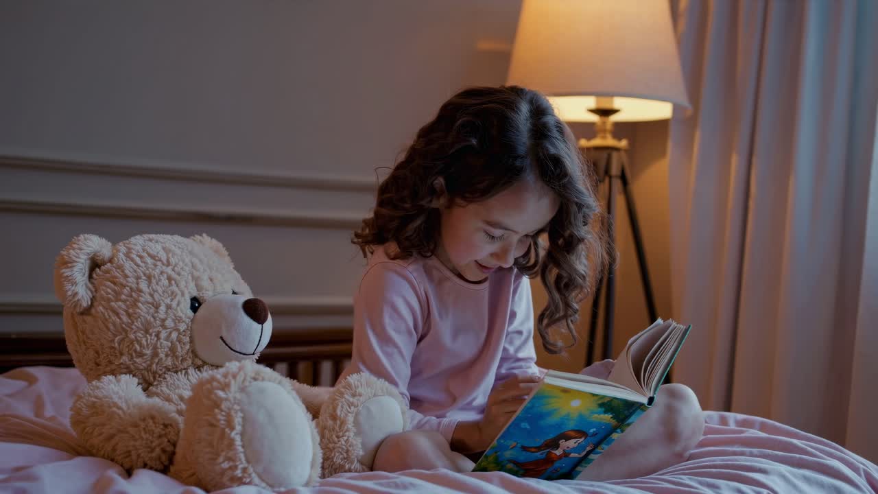 Little Girl Reading Bedtime Story