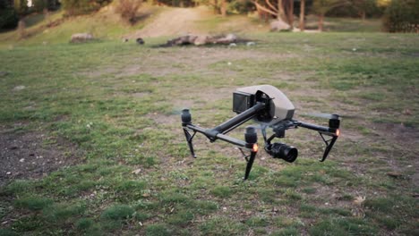 drone volando en el bosque