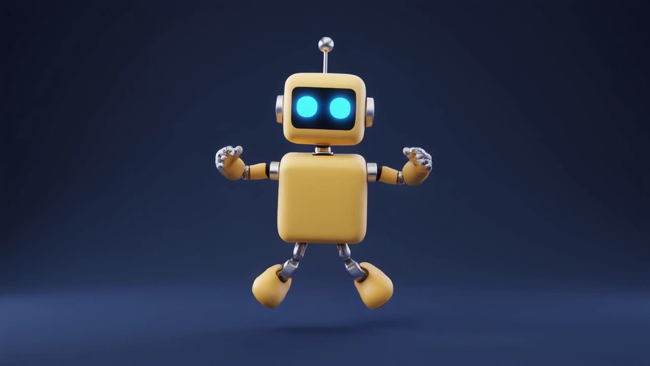 Söpö 3D-robottihahmo tanssimassa leikkisästi