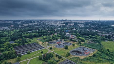 aerial view to sewage treatment plant