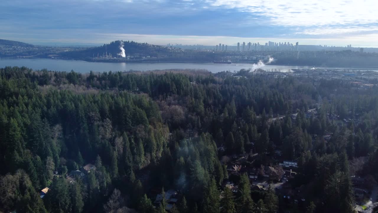 Aerial Shot of North Vancouver and Vancouver Harbour with Burnaby in the background