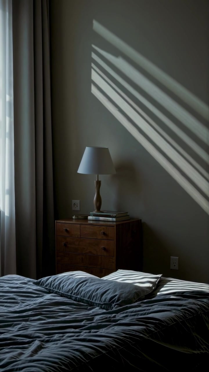 Sunlight Casting Shadows on Bedroom Wall and Bed