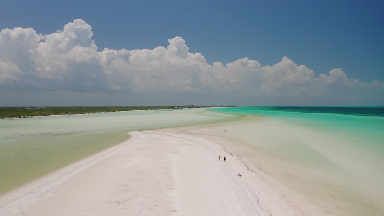 Aerial shot of sandbar on Holbox island in Mexico, Yucatan