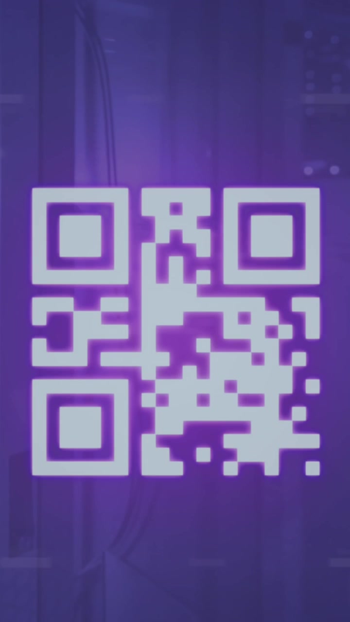 Animation of qr code over computer language against server room in background