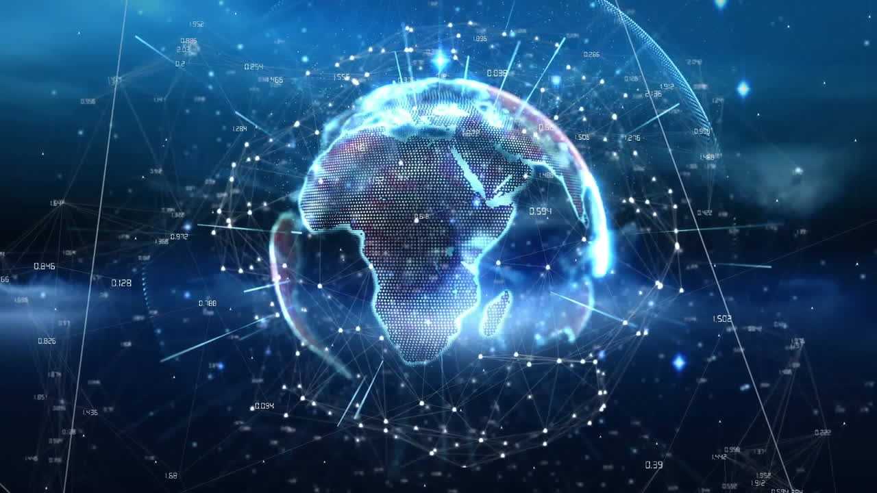 Animation of network of connections and globe over light spots