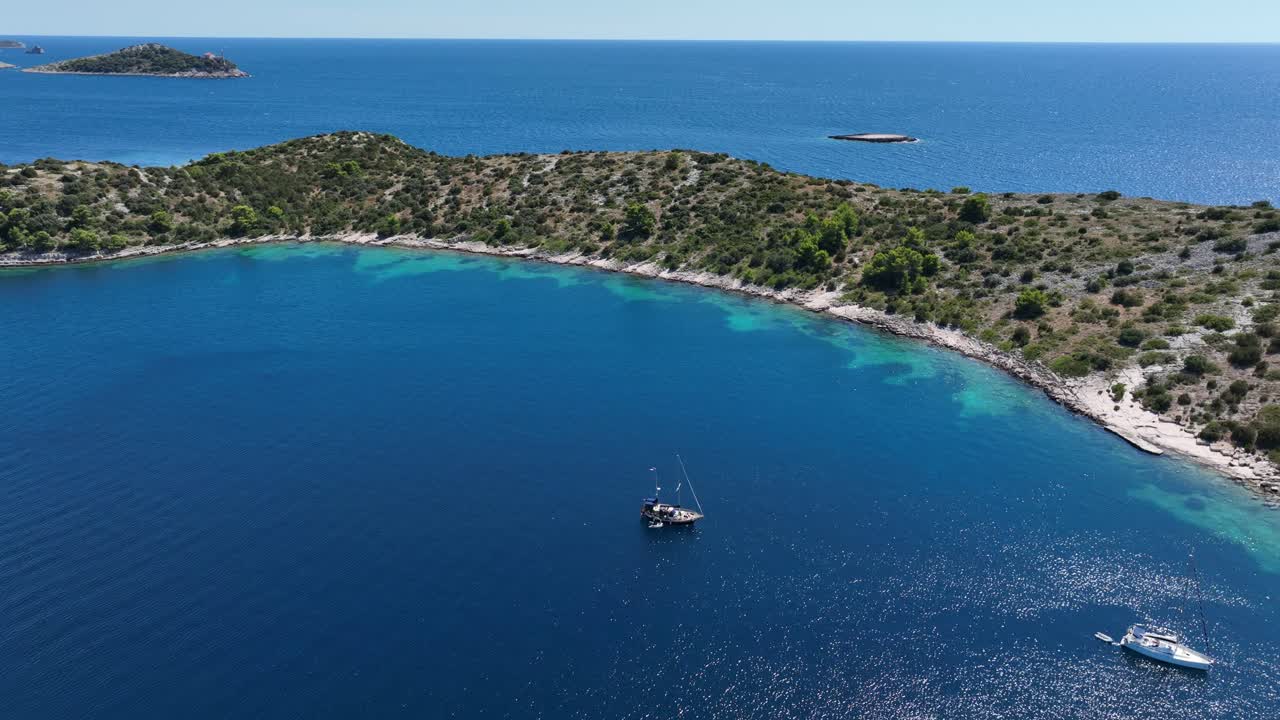 Sailboat Anchored Off the Coast Dugi Otok Island Adriatic Sea AERIAL
