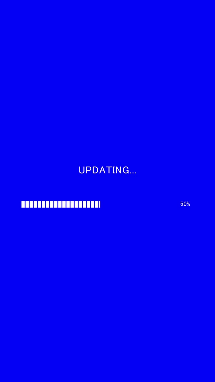 Vertical video of loading progress bar with on-screen text updating on blue background