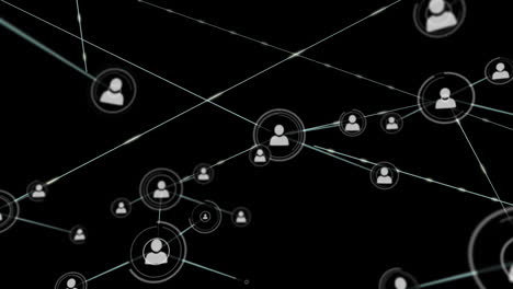 Animation-of-network-of-connections-with-icons-on-black-background