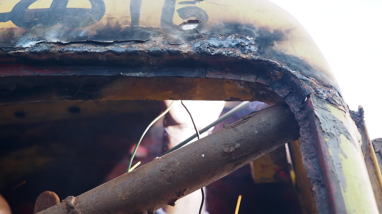 Close-up of heavily rusted and corroded metal