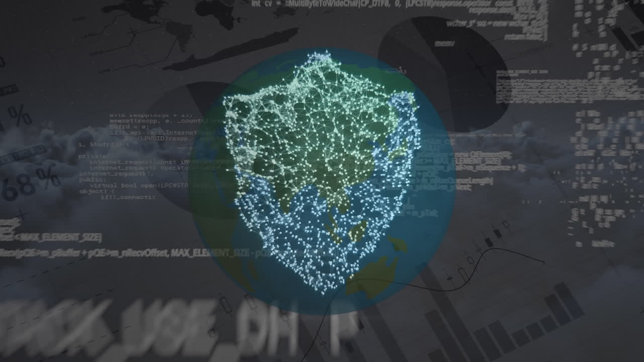 animación del procesamiento de datos sobre nubes y globo