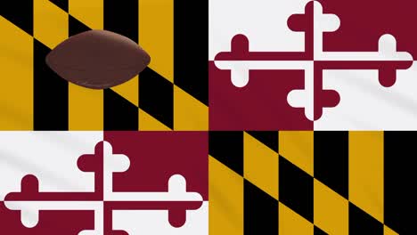 maryland flag waving and american football ball rotates, loop
