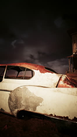 an abandoned car in the desert