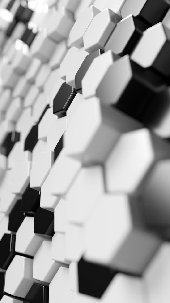 Black and white hexagonal background. Vertical looped animation