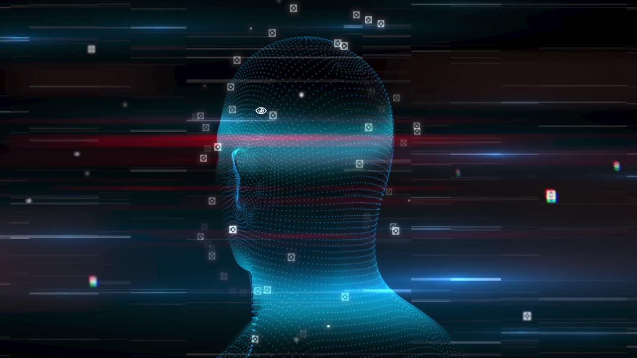 Spinning brain against light trails on black background