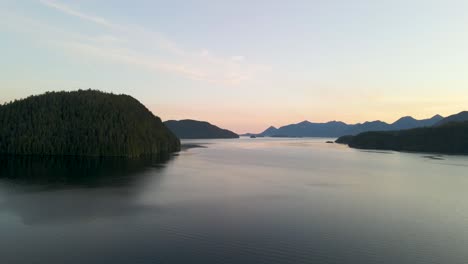 nootka sound at sunset on vancouver island, british columbia - aerial drone flight