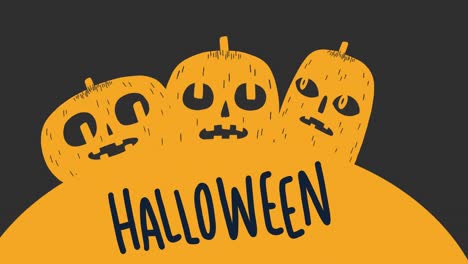 Animation-Von-Halloween-Text-über-Kürbis-Auf-Grau