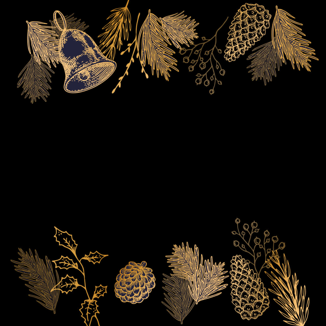 Gold Christmas Botanical Border Design