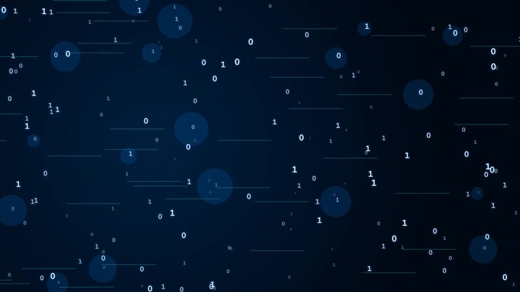 Digital Binary Code Streaming on Dark Blue Background
