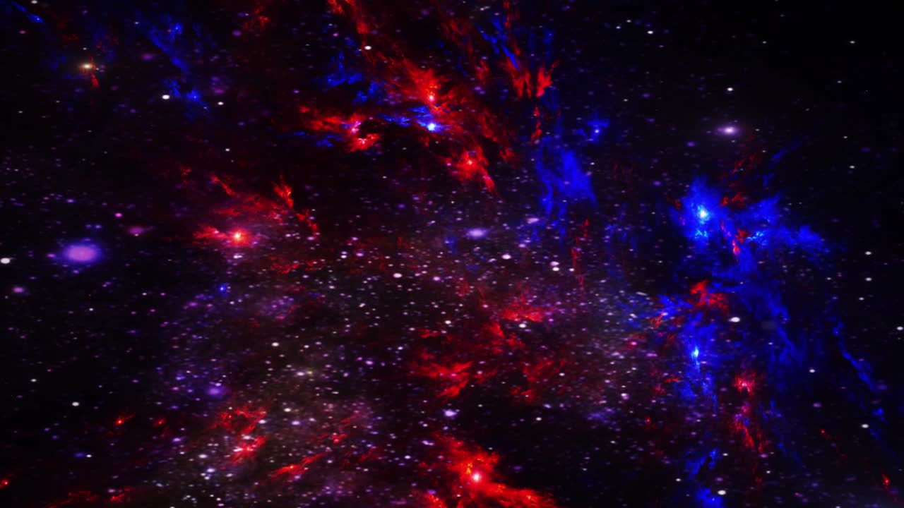 las nubes de nebulosas rojas y azules se mueven en el universo